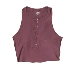 YPB Brown Padded Athletic Button Cropped Tank Top Size S